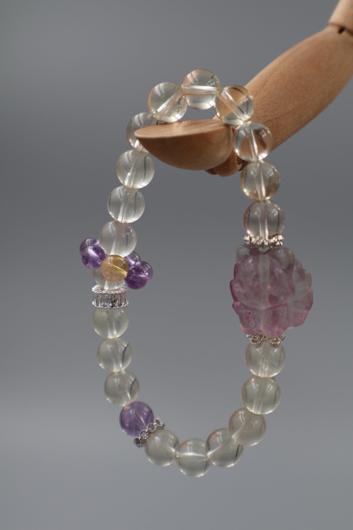 Citrine and Pink Nine-Tailed Fox Fluorite Bracelet