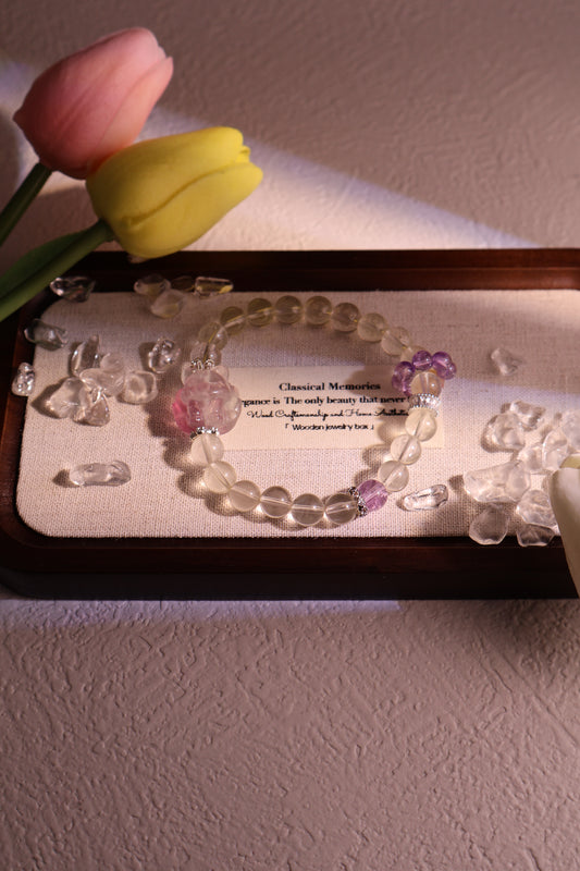 Citrine and Pink Nine-Tailed Fox Fluorite Bracelet