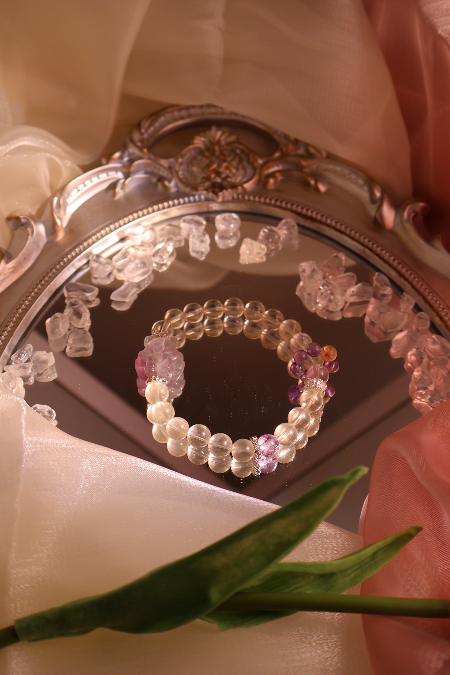 Citrine and Pink Nine-Tailed Fox Fluorite Bracelet