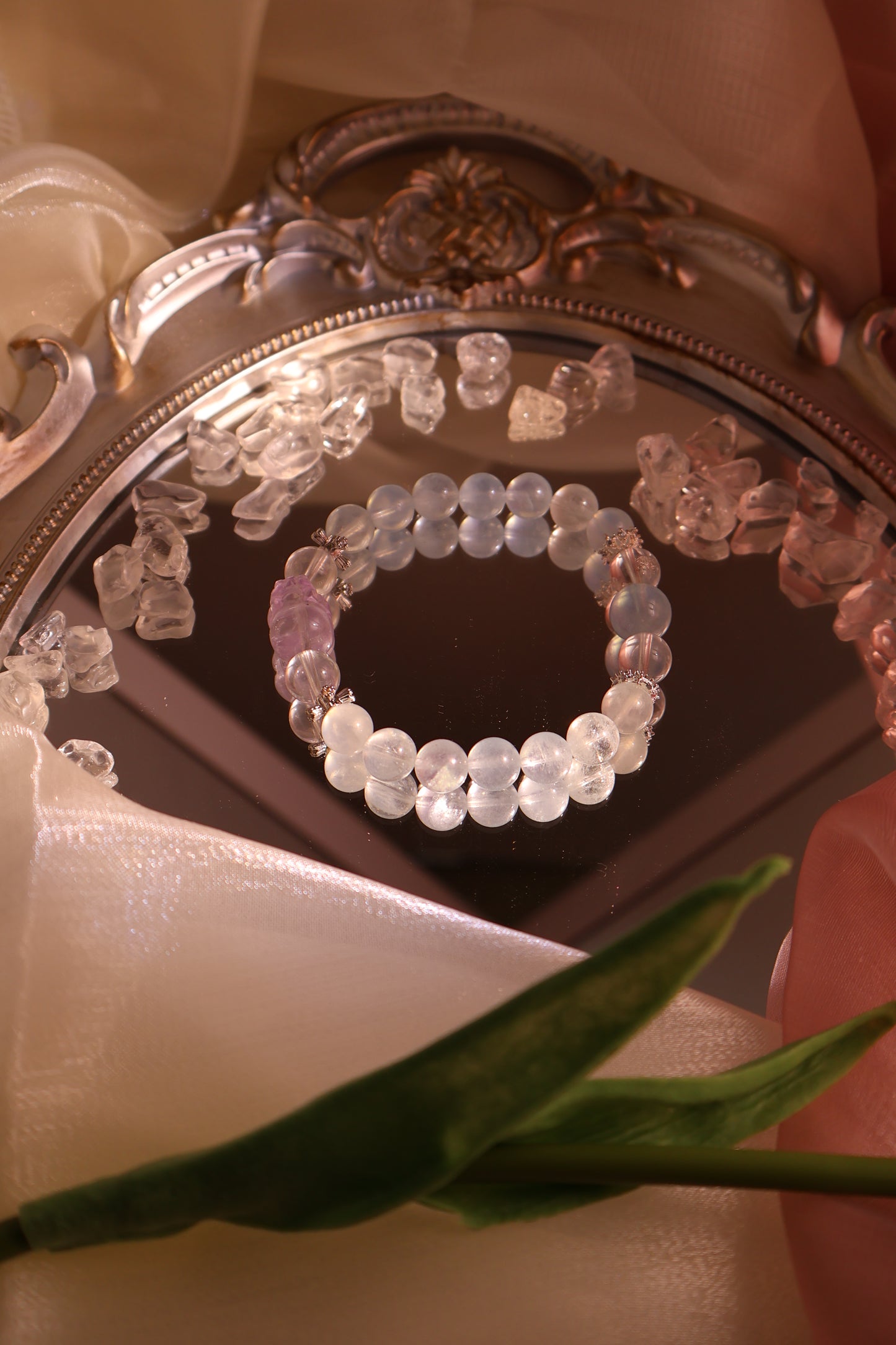 Aquamarine Bracelet paired with an Amethyst Pi Xiu