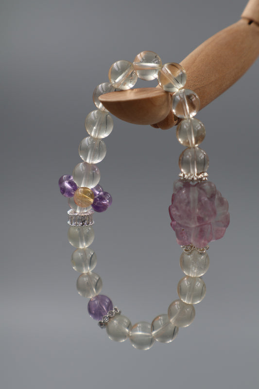 Citrine and Pink Nine-Tailed Fox Fluorite Bracelet